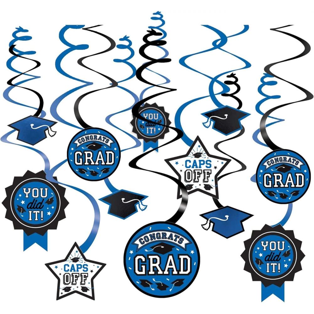imageRoyal Blue Grad Paper Swirl Decorations Pack of 12 5quot ampamp 7quot Perfect for Graduation Parties and CelebrationsRoyal Blue