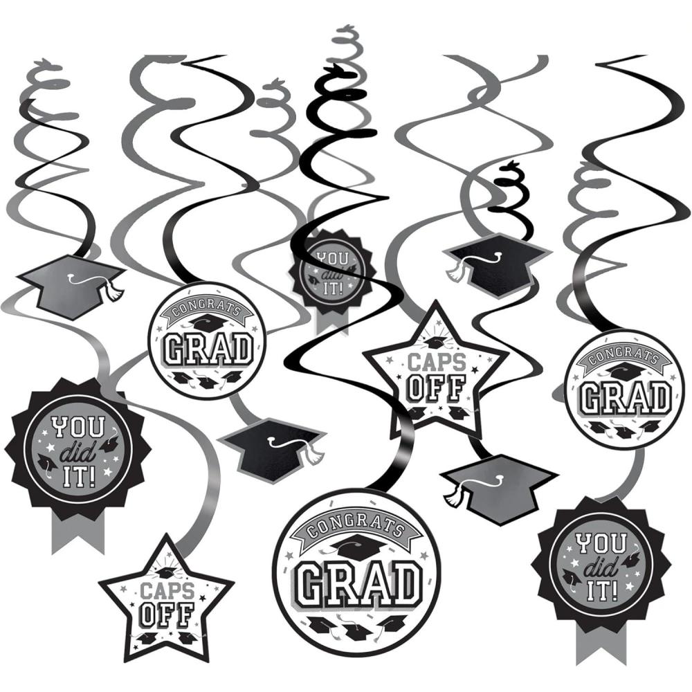 imageRoyal Blue Grad Paper Swirl Decorations Pack of 12 5quot ampamp 7quot Perfect for Graduation Parties and CelebrationsWhite