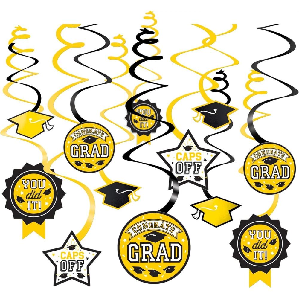 imageRoyal Blue Grad Paper Swirl Decorations Pack of 12 5quot ampamp 7quot Perfect for Graduation Parties and CelebrationsYellow