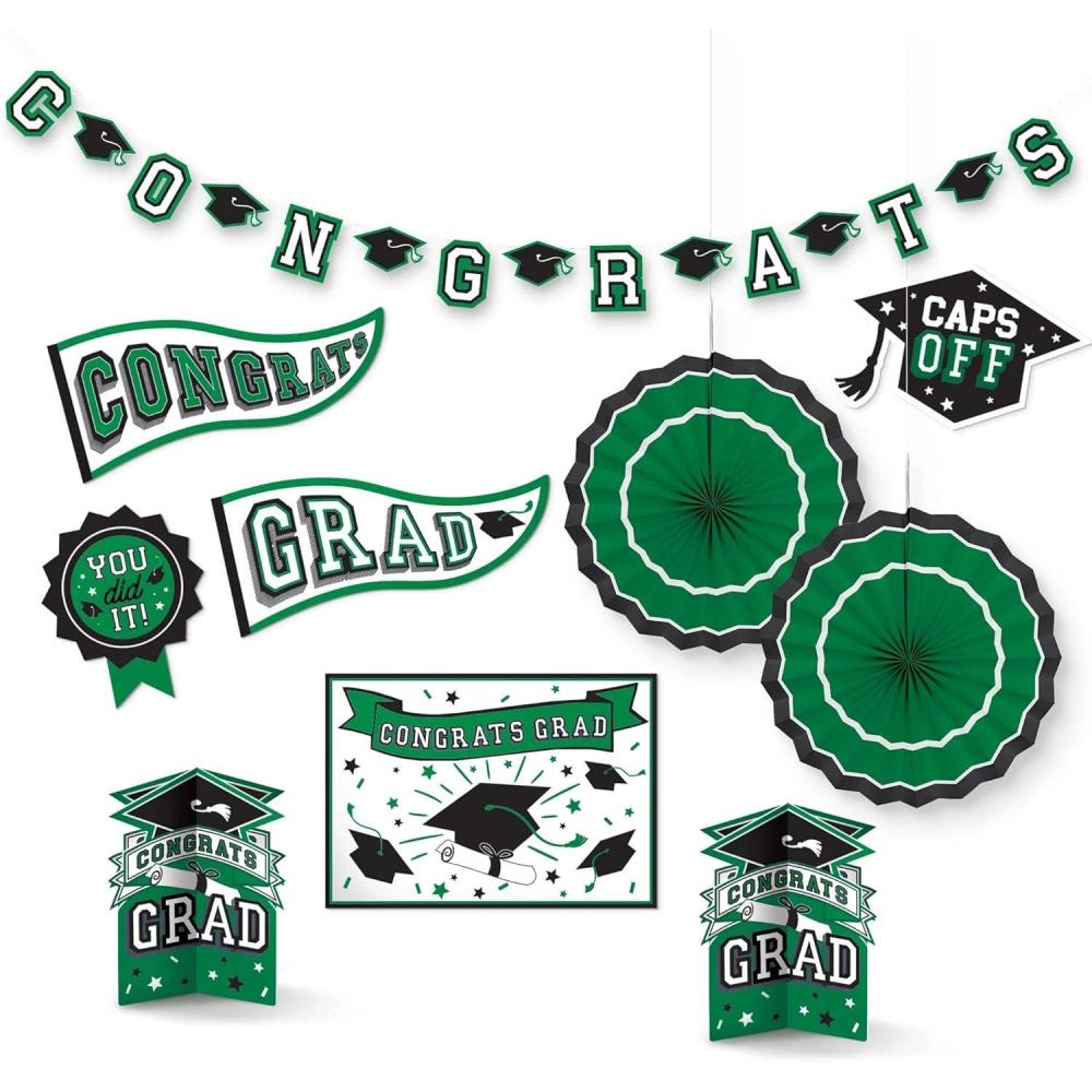 imageStunning Green Grad Room Decorating Kit  Pack of 10  Effortless SetUp ampamp Durable Materials  Perfect for Graduation Celebrations