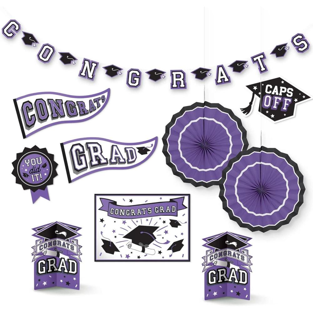 imageStunning Purple Grad Room Decorating Kit  Pack of 10  Effortless SetUp ampamp Durable Materials  Perfect for Graduation CelebrationsMulticolor