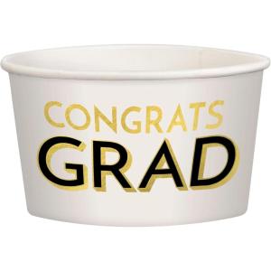 Amscan Congrats Grad Paper Treat Cups – 9.5 oz. | White | Pack of 8