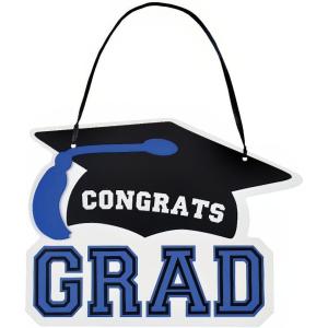 Blue Congrats Grad MDF Hanging Sign, 10.15in x 7.6in(Multicolor)