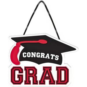 Blue Congrats Grad MDF Hanging Sign, 10.15in x 7.6in(Red)