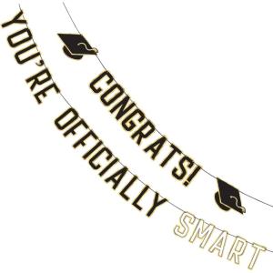 Letter Banner Set – Pack of 2 – Eye-Catching Design, High Quality Indoor/Outdoor Decor – Perfect for Graduation Parties, 12′, Graduation Fun, Multicolor(Black & Gold)