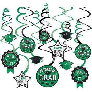 Royal Blue Grad Paper Swirl Decorations (Pack of 12) – 5″ & 7″ – Perfect for Graduation Parties and Celebrations(Green)