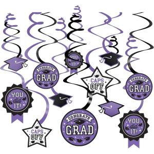 Royal Blue Grad Paper Swirl Decorations (Pack of 12) – 5″ & 7″ – Perfect for Graduation Parties and Celebrations(Purple)