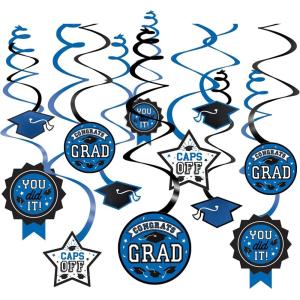 Royal Blue Grad Paper Swirl Decorations (Pack of 12) – 5″ & 7″ – Perfect for Graduation Parties and Celebrations(Royal Blue)
