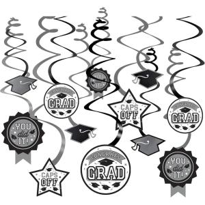 Royal Blue Grad Paper Swirl Decorations (Pack of 12) – 5″ & 7″ – Perfect for Graduation Parties and Celebrations(White)