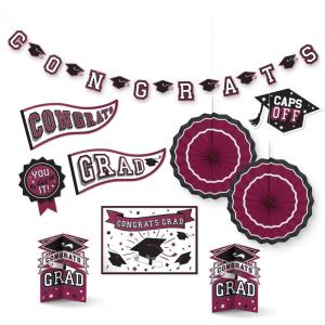 Stunning Purple Grad Room Decorating Kit – Pack of 10 – Effortless Set-Up & Durable Materials – Perfect for Graduation Celebrations(Berry)