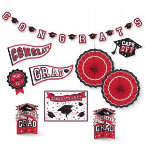 Stunning Red Grad Room Decorating Kit – (Pack of 10) – Premium & Easy-to-Use Graduation Décor – Perfect to Celebrate in Style and Make Memories
