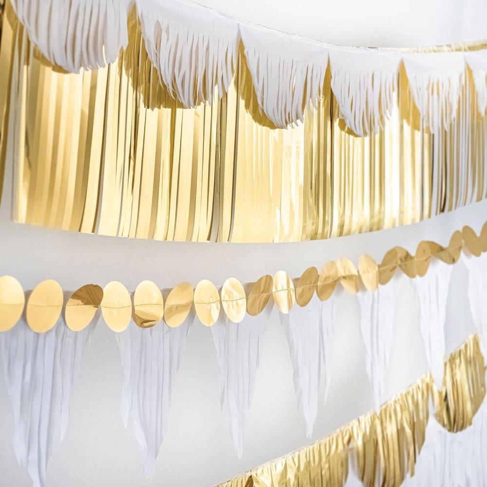 imageStriking Black Multi Shape Fringe Banner Kit  6 ft Pack of 6  Dazzling ampamp Versatile Style Sturdy Tissue ampamp Foil Decor  Perfect for All EventsWhite and Gold
