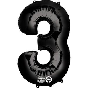 Anagram 30142 Number 3 Black Foil Balloon, 34″