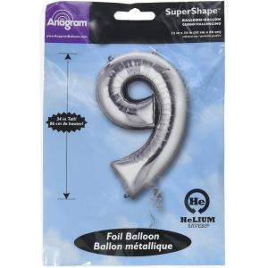 Mayflower Distributing 62921 34 IN. 9 SILVER NUMBER SHAPE BALLOON -PKG