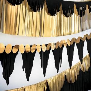 Striking Black Multi Shape Fringe Banner Kit – 6 ft (Pack of 6) – Dazzling & Versatile Style, Sturdy Tissue & Foil Decor – Perfect for All Events(Black)