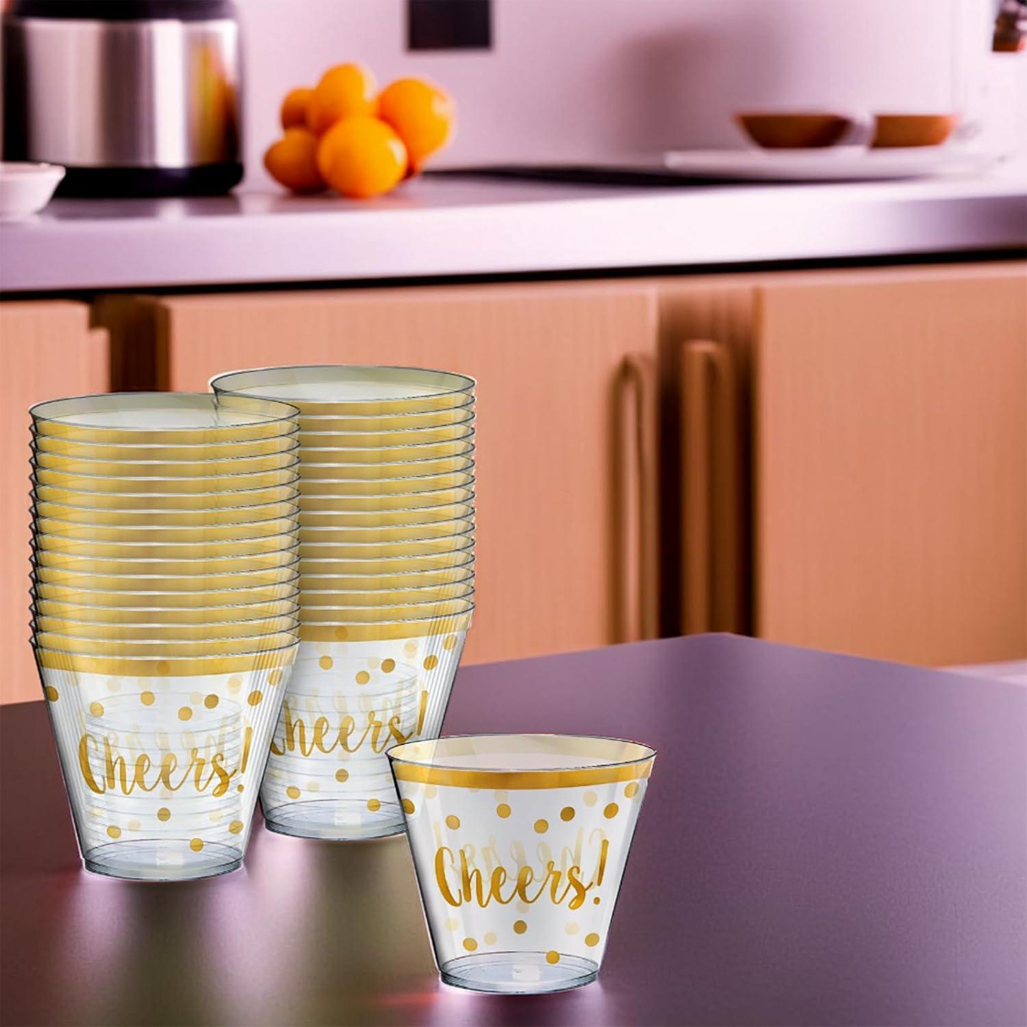 imageStunning New Year quotCheersquot Gold Printed Tumblers Design 9 oz 30 Pack Elegant Sparkling Design for Celebrations ampamp ToastsModern