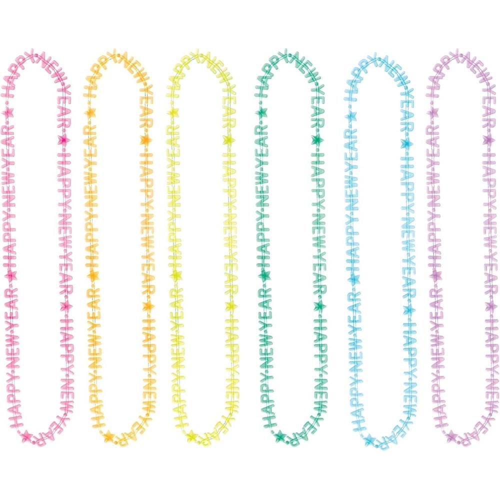 imageHappy New Year Glow Necklaces  16quot Pack of 6  Assorted Color Festive Plastic Necklaces  Perfect for NYE Celebrations