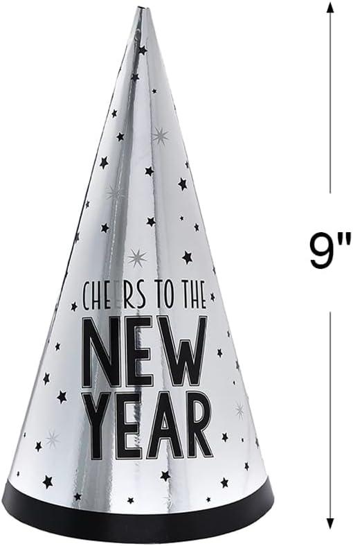 imageAmscan Unique Cheers To The New Year Cone Hat 1 Pc 9quot Black ampamp Silver Foil Hat Ideal for New Years Eve Celebrations