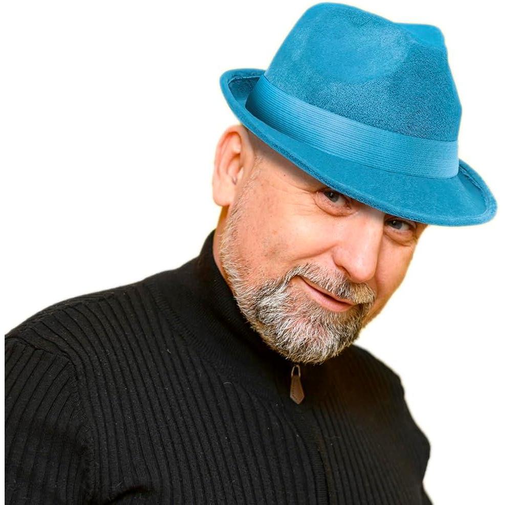 imageStunning Gold Velour Fedora Hat  5 x 12  Stand Out in the Crowd  Perfect Accessory for All Occasions 1 PcLight Blue