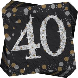 Multicolor Sparkling Celebration 40 Beverage Paper Napkins (5″ x 5″) 16 Count – Premium Quality & Absorbent Napkins, Perfect For 40th Birthday Parties