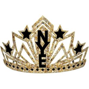 Luxurious Black, Silver, Gold New Years Glitter Crown – 4″ x 9″ (1 Pc.) – Dazzling Design – Perfect for New Year Eve Parties & Festive Events