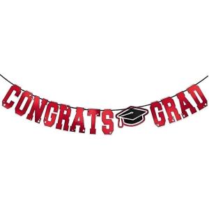 Green Congrats Grad Large Foil Letter Banner – 12 Ft x 8.3″ (1 Pc) – Vibrant Party Hanging Decoration for Celebrations & Events(Apple Red)