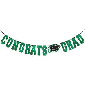 Green Congrats Grad Large Foil Letter Banner – 12 Ft x 8.3″ (1 Pc) – Vibrant Party Hanging Decoration for Celebrations & Events(Festive Green)