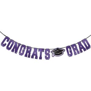 Green Congrats Grad Large Foil Letter Banner – 12 Ft x 8.3″ (1 Pc) – Vibrant Party Hanging Decoration for Celebrations & Events(New Purple)