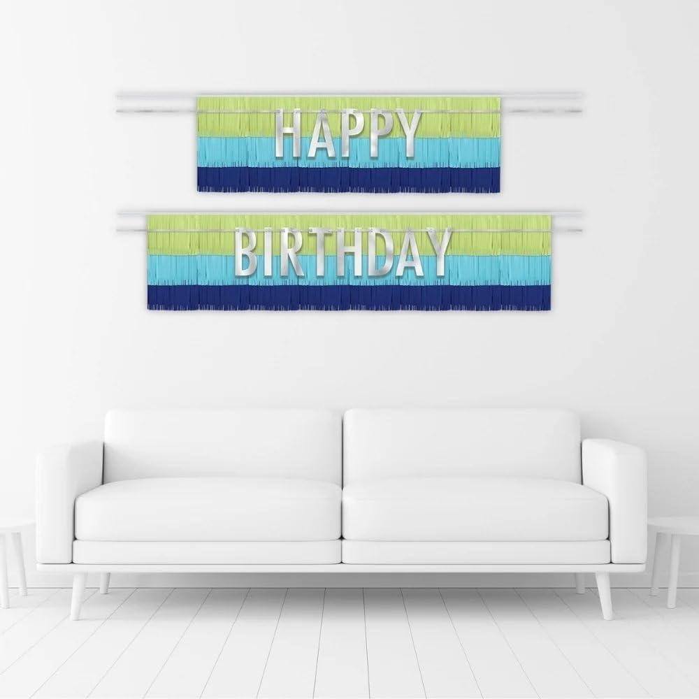 imageModern Blue amp Green Birthday Fringe Banners 36 1 Set Great Party Decorations for Kids amp Adults