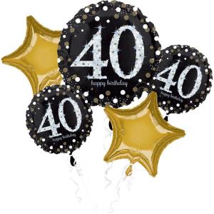 Amscan Sparkling Celebration 40th Birthday Foil Balloon Bouquet, 5pc