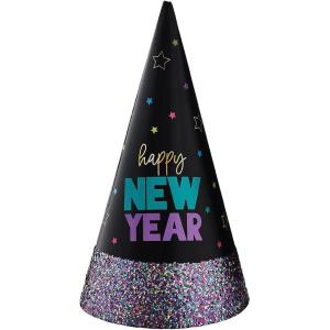Amscan Festive Multicolor Starlight Glitter Dipped Cone Hat (1 Pc.) – 9″ – Reusable Party Hat – Ideal for New Year’s Eve Celebrations