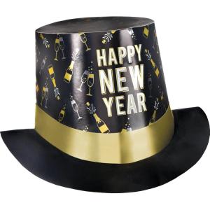 Amscan Top Hat – 5″ | Black & Gold | Pack of 1, Happy New Year(Happy New Year)